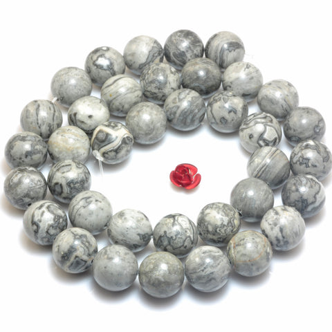 Natural Picasso Jasper smooth round beads gray map stone wholesale jewelry making bracelet necklace diy