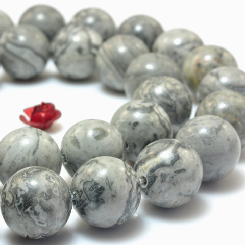 Natural Picasso Jasper smooth round beads gray map stone wholesale jewelry making bracelet necklace diy