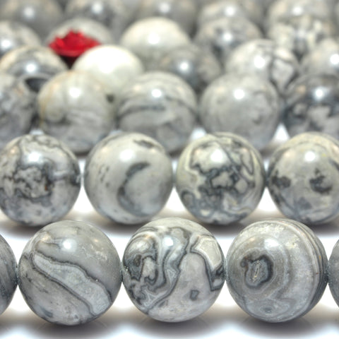 Natural Picasso Jasper smooth round beads gray map stone wholesale jewelry making bracelet necklace diy