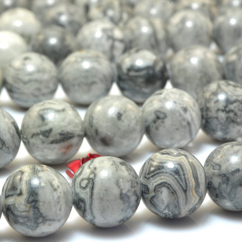 Natural Picasso Jasper smooth round beads gray map stone wholesale jewelry making bracelet necklace diy