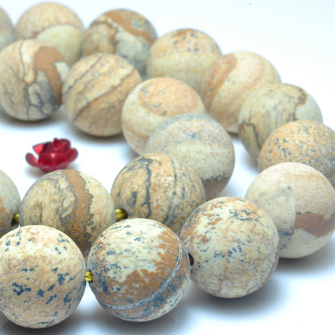 YesBeads Natural Picture Jasper matte round beads wholesale gemstone jewelry 4mm-12mm 15"