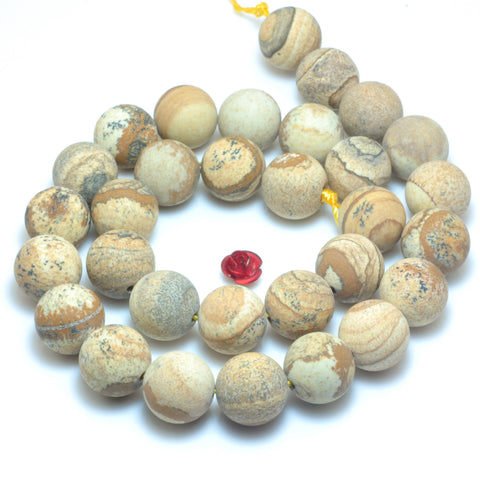 YesBeads Natural Picture Jasper matte round beads wholesale gemstone jewelry 4mm-12mm 15"