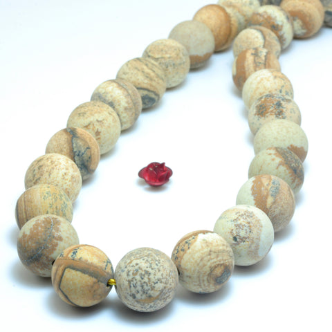 YesBeads Natural Picture Jasper matte round beads wholesale gemstone jewelry 4mm-12mm 15"