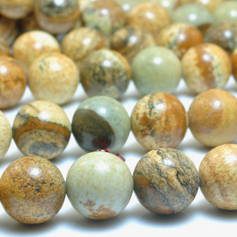 YesBeads Natural Picture Jasper smooth round beads wholesale gemstone jewelry 4mm-12mm 15"