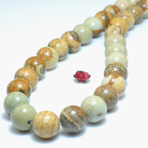 YesBeads Natural Picture Jasper smooth round beads wholesale gemstone jewelry 4mm-12mm 15"