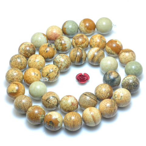 YesBeads Natural Picture Jasper smooth round beads wholesale gemstone jewelry 4mm-12mm 15"