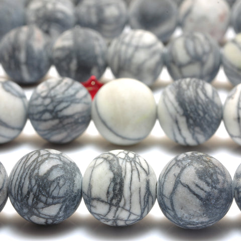 YesBeads Natural Black Line Jasper matte round beads silk stone spider jasper wholesale gemstone 6mm-12mm 15"