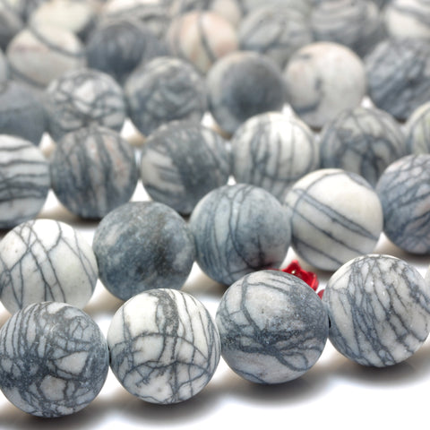 YesBeads Natural Black Line Jasper matte round beads silk stone spider jasper wholesale gemstone 6mm-12mm 15"