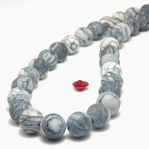 YesBeads Natural Black Line Jasper matte round beads silk stone spider jasper wholesale gemstone 6mm-12mm 15"