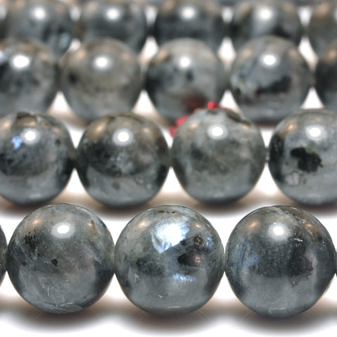 YesBeads Natural Black Labradorite smooth round beads Larvikite stone wholesale gemstone jewelry 15"