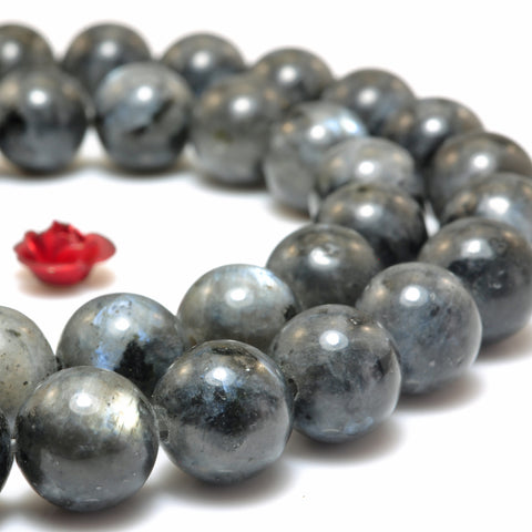 YesBeads Natural Black Labradorite smooth round beads Larvikite stone wholesale gemstone jewelry 15"
