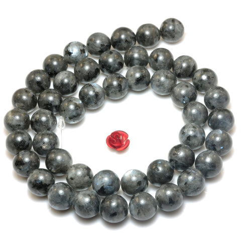 YesBeads Natural Black Labradorite smooth round beads Larvikite stone wholesale gemstone jewelry 15"