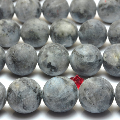 YesBeads Natural Black Labradorite matte round beads Larvikite stone wholesale gemstone jewelry 15"