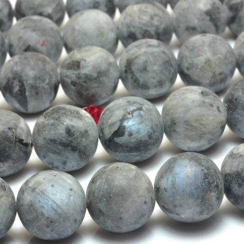 YesBeads Natural Black Labradorite matte round beads Larvikite stone wholesale gemstone jewelry 15"