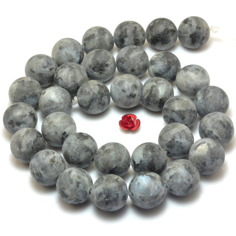 YesBeads Natural Black Labradorite matte round beads Larvikite stone wholesale gemstone jewelry 15"