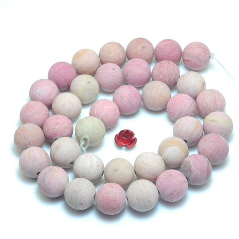 Natural Pink Rhodonite matte round loose beads wholesale gemstone jewelry making bracelet necklace diy