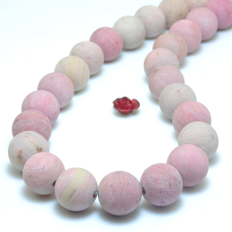 Natural Pink Rhodonite matte round loose beads wholesale gemstone jewelry making bracelet necklace diy
