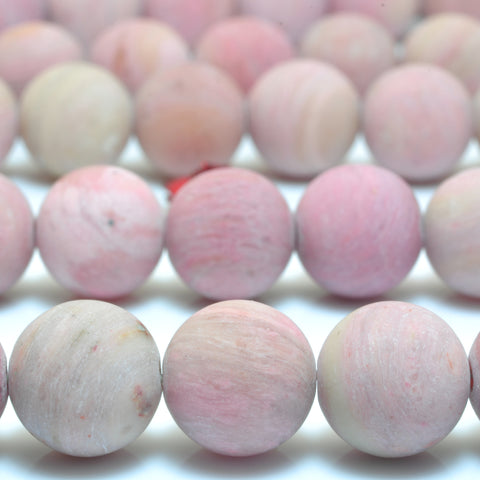 Natural Pink Rhodonite matte round loose beads wholesale gemstone jewelry making bracelet necklace diy