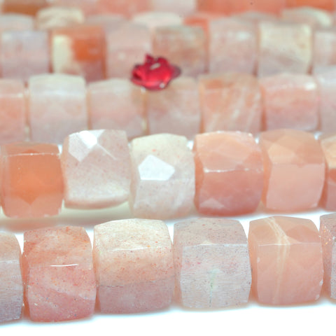 YesBeads Natural Sunstone faceted cube beads wholesale gemstone jewelry 8mm 15"
