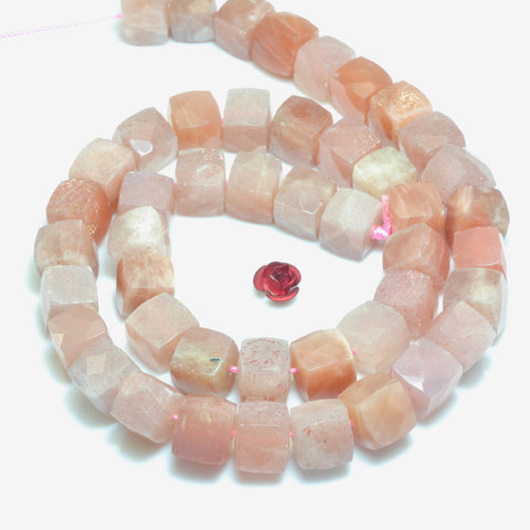 YesBeads Natural Sunstone faceted cube beads wholesale gemstone jewelry 8mm 15"