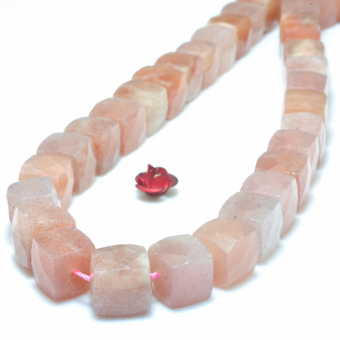 YesBeads Natural Sunstone faceted cube beads wholesale gemstone jewelry 8mm 15"