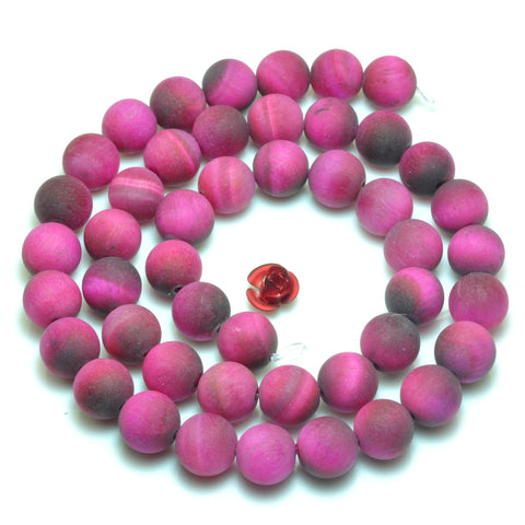 YesBeads Rose Red Tiger Eye matte round beads wholesale gemstone jewlery making 15"