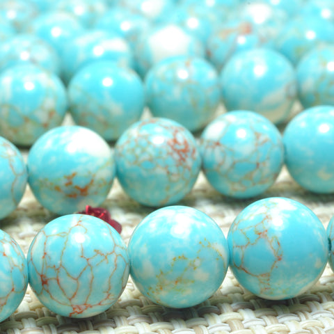 Blue Turquoise smooth round synthetic beads wholesale gemstone jewelry making bracelet diy 4mm-12mm 15"