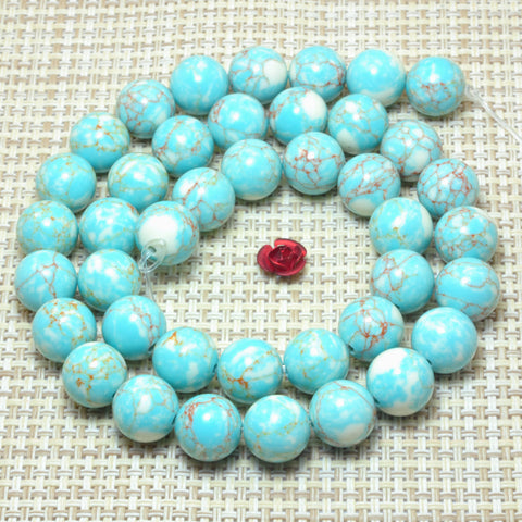 Blue Turquoise smooth round synthetic beads wholesale gemstone jewelry making bracelet diy 4mm-12mm 15"