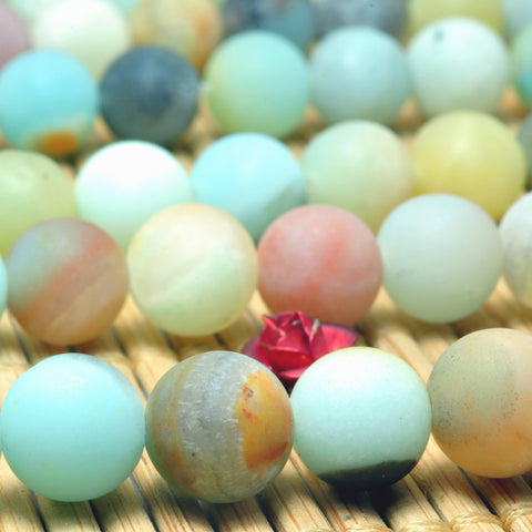 YesBeads Natural Amazonite matte round beads wholesale gemstone jewelry 4mm-12mm 15"
