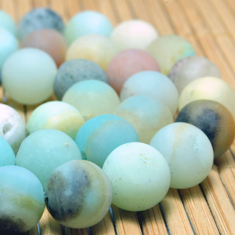 YesBeads Natural Amazonite matte round beads wholesale gemstone jewelry 4mm-12mm 15"
