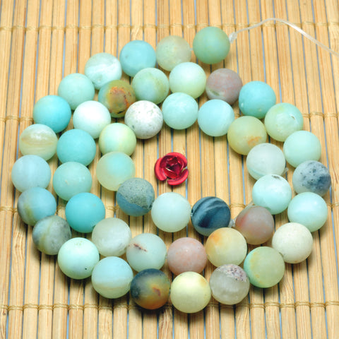 YesBeads Natural Amazonite matte round beads wholesale gemstone jewelry 4mm-12mm 15"