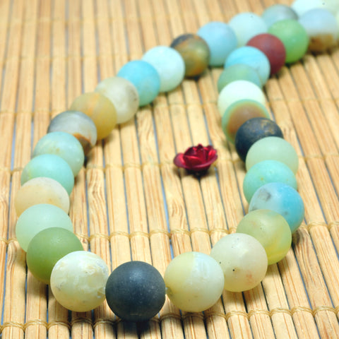 YesBeads Natural Amazonite matte round beads wholesale gemstone jewelry 4mm-12mm 15"