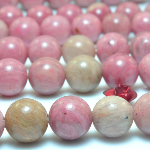YesBeads Natural Pink Rhodonite smooth round beads wholesale gemstone jewelry 15"