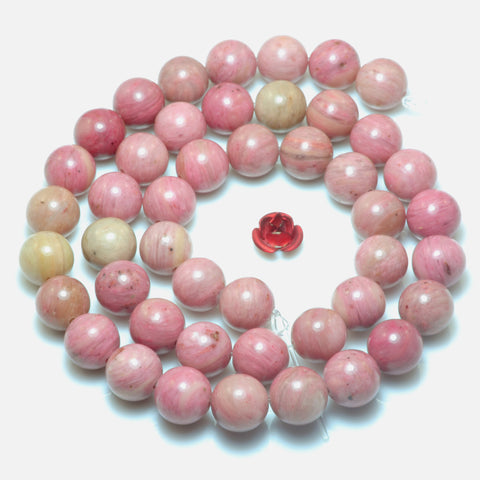 YesBeads Natural Pink Rhodonite smooth round beads wholesale gemstone jewelry 15"
