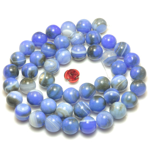 YesBeads Blue Banded Agate smooth round loose beads wholesale gemstone jewelry making 15"