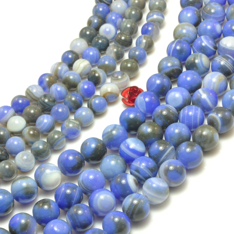 YesBeads Blue Banded Agate smooth round loose beads wholesale gemstone jewelry making 15"
