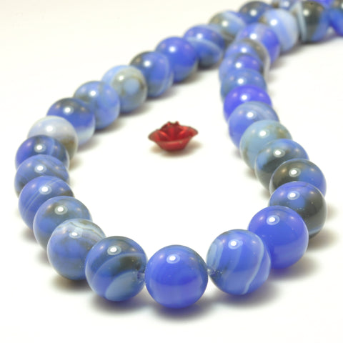YesBeads Blue Banded Agate smooth round loose beads wholesale gemstone jewelry making 15"