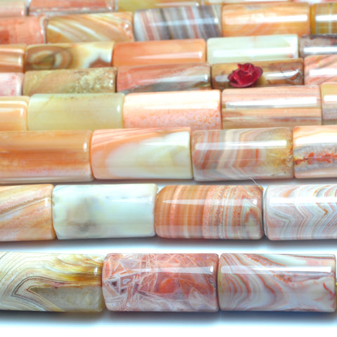 YesBeads Natural Red Botswana Agate smooth tube beads wholesale gemstone jewelry making 15"