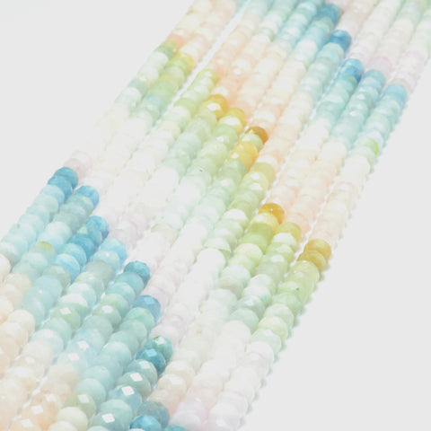 YesBeads Natural Morganite mix aquamarine faceted rondelle beads wholesale gemstone jewelry 15"