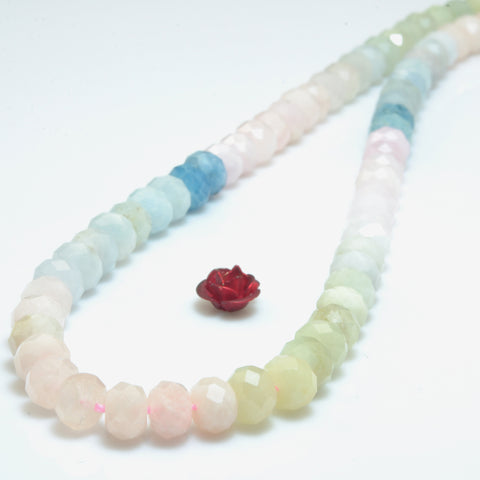 YesBeads Natural Morganite mix aquamarine faceted rondelle beads wholesale gemstone jewelry 15"