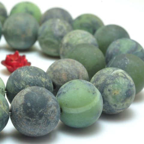 YesBeads Natural Dendritic Green Jade matte round loose beads wholesale gemstone jewelry 6mm-12mm 15"