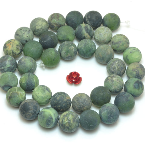 YesBeads Natural Dendritic Green Jade matte round loose beads wholesale gemstone jewelry 6mm-12mm 15"