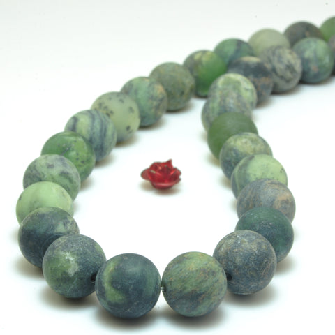 YesBeads Natural Dendritic Green Jade matte round loose beads wholesale gemstone jewelry 6mm-12mm 15"