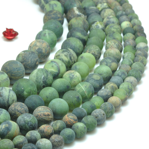 YesBeads Natural Dendritic Green Jade matte round loose beads wholesale gemstone jewelry 6mm-12mm 15"
