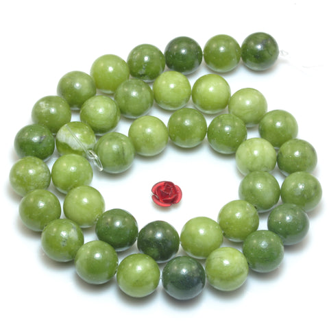YesBeads Natural Green Jade smooth round beads wholesale gemstone jewelry making 6mm-12mm 15"