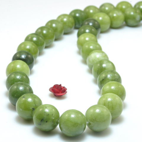 YesBeads Natural Green Jade smooth round beads wholesale gemstone jewelry making 6mm-12mm 15"