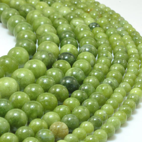 YesBeads Natural Green Jade smooth round beads wholesale gemstone jewelry making 6mm-12mm 15"