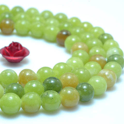 YesBeads Natural Green Jade smooth round beads wholesale gemstone jewelry making 4mm 15"