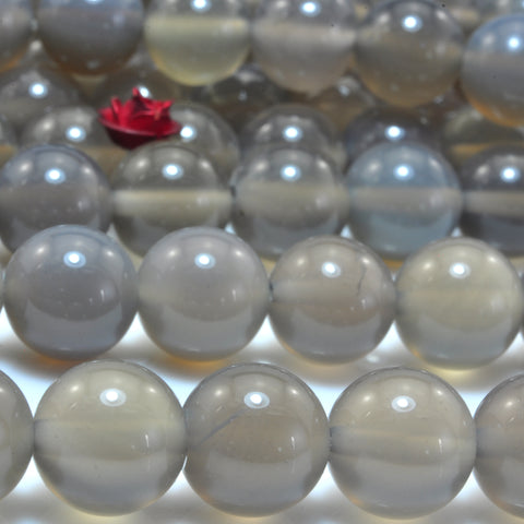 YesBeads Natural Gray Agate smooth round loose beads wholesale gemstone jewelry making 4mm-12mm 15"