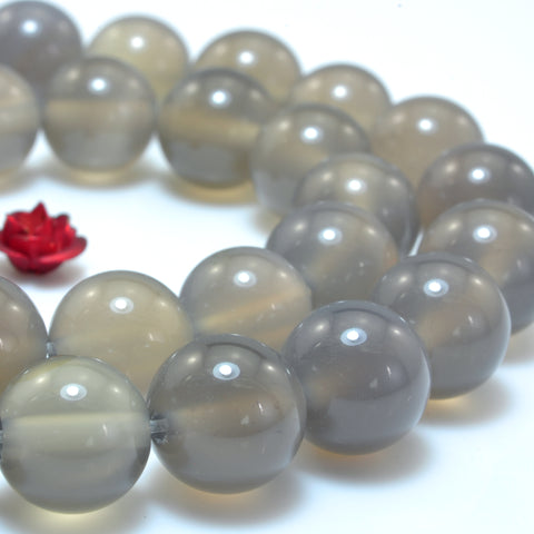YesBeads Natural Gray Agate smooth round loose beads wholesale gemstone jewelry making 4mm-12mm 15"